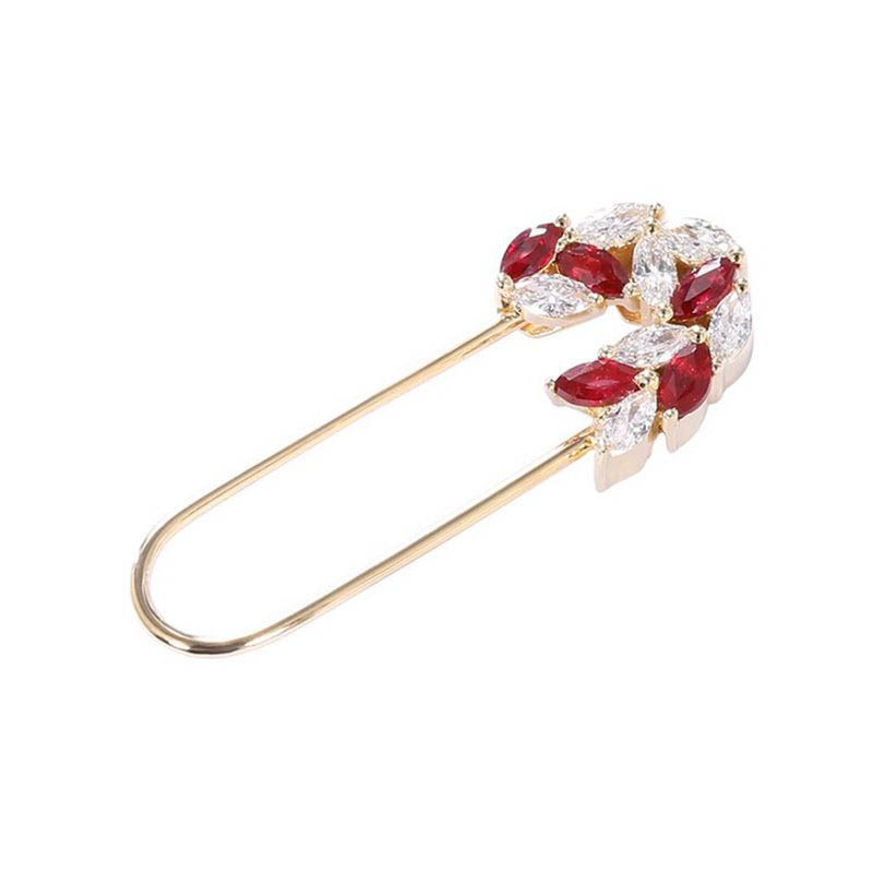 18K gold brooch inlaid with natural pigeon hemoglobin with diamond all-match corsage earrings stylish dual-use