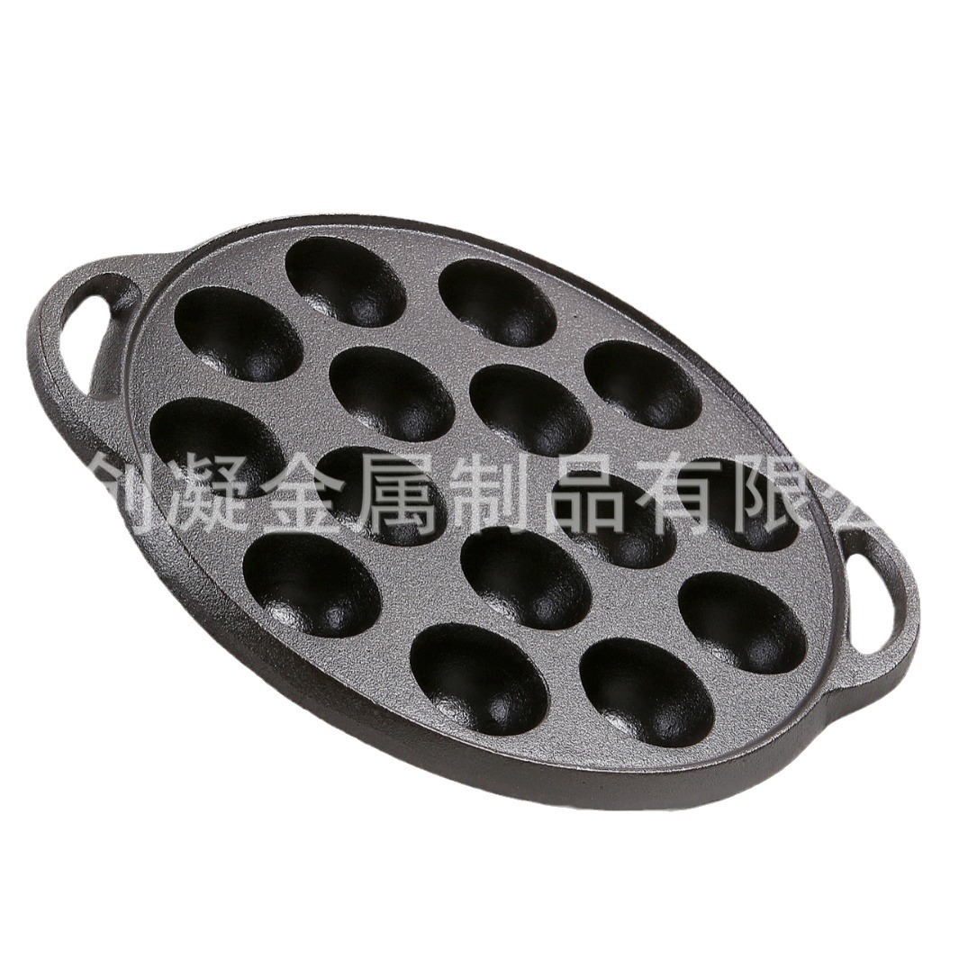 12-15-19-Hole Cast Iron Octopus Ball Frying Pan Round Egg Mold Baking Tray with Double Handles