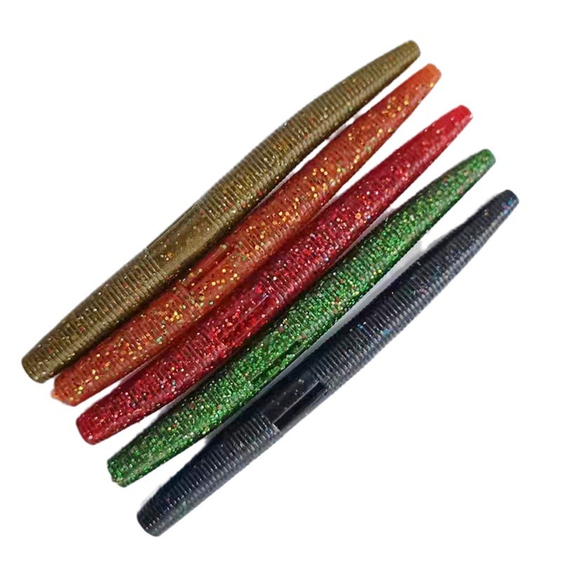 Luya Noodle Worm Soft Bait Black Pit Slow down Slow Sinking Lead Lead-Free Mandarin Bass Inverted Fishing 4inch Sturgeon Fake Bait