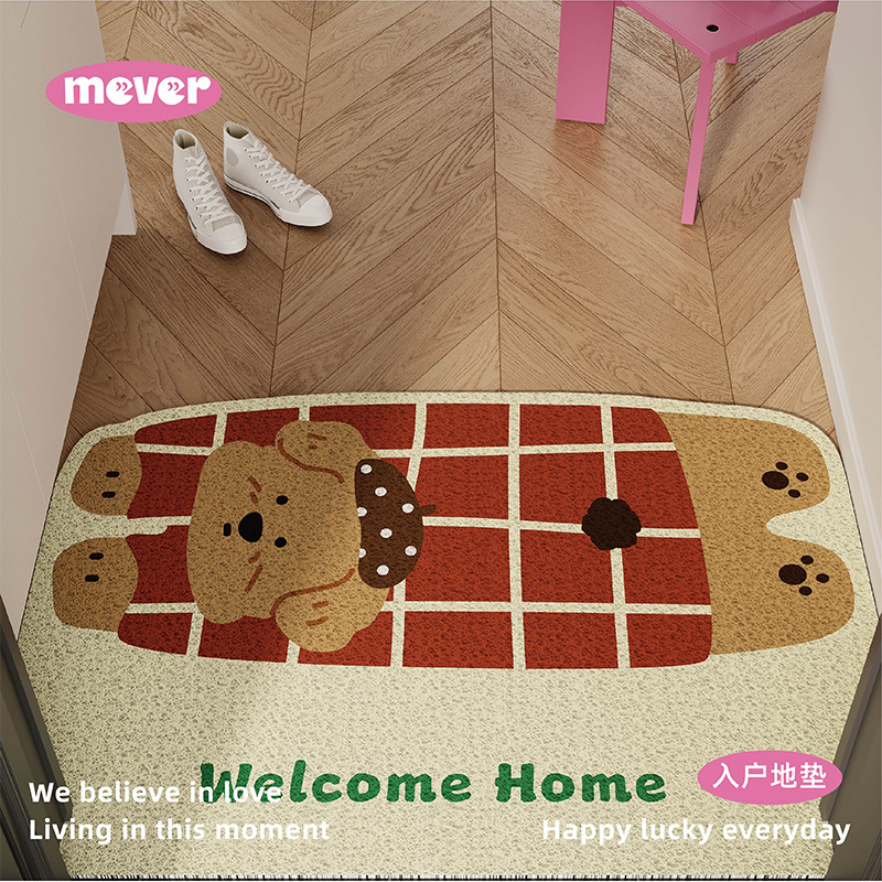 Коврик для входа в корейском стиле с щенком в клетку, шелковая петля, нескользящий, грязеотталкивающий, настраиваемый