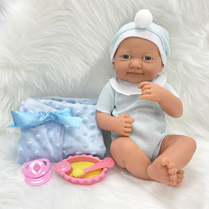 Factory Wholesale 14inch Vinyl Simulation Newborn Doll with Bag Quilt Accessories Girls Toy Reborn Doll