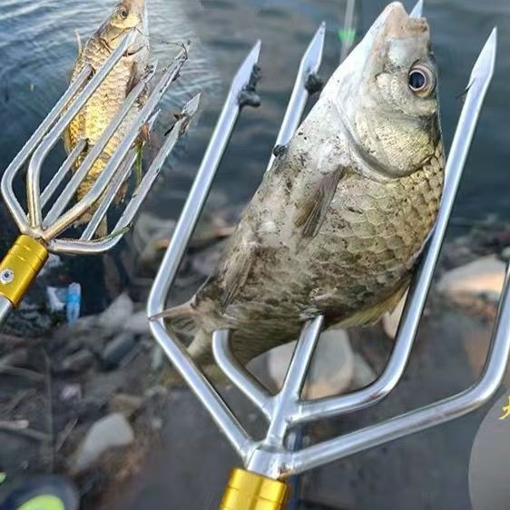 Нержавеющая сталь гарпун с выдвижной позиционирующей трубкой, вилка для ловли рыбы, многофункциональный гарпун с большими зазубринами