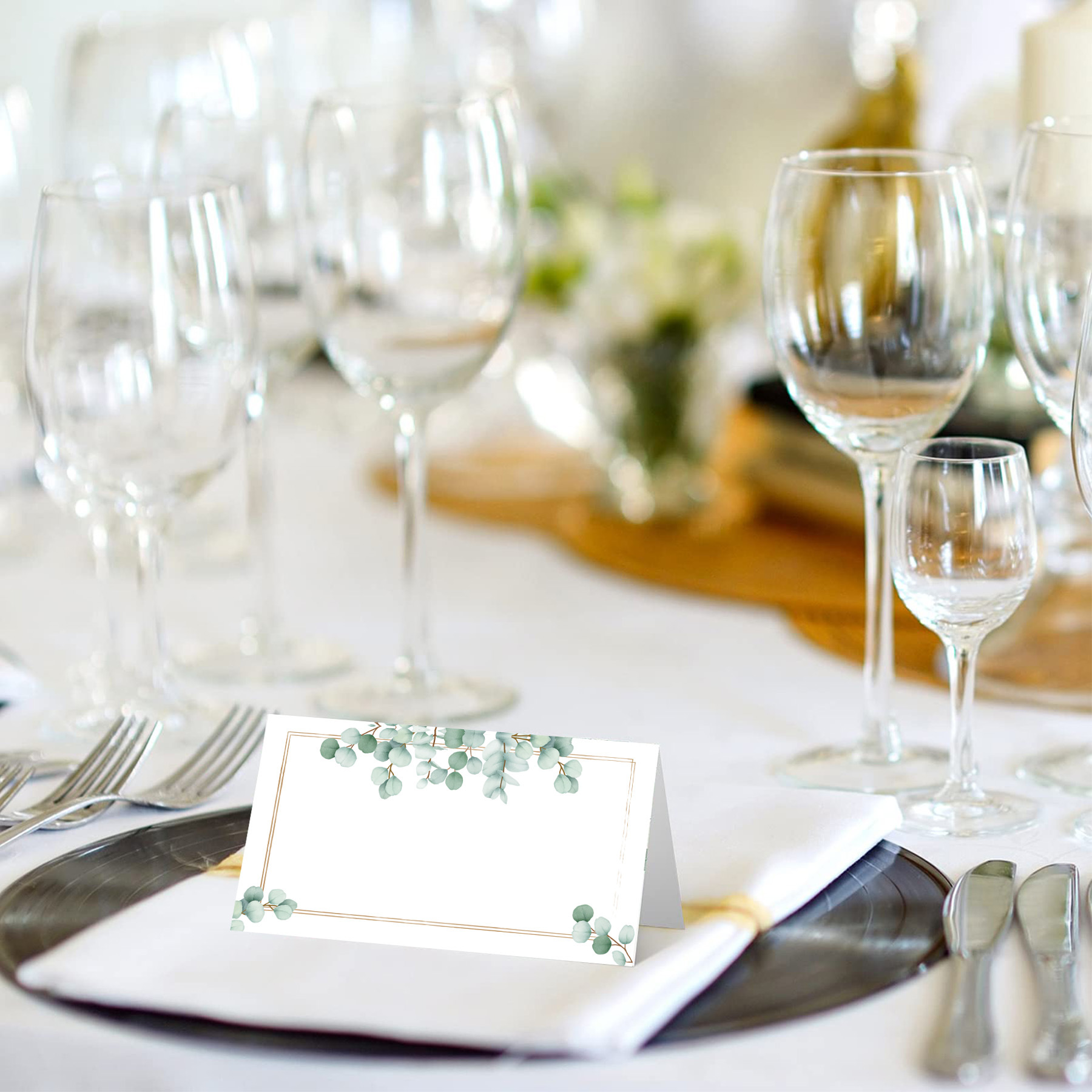 Cross-border Wholesale Green Leaf Watercolor Wedding Dinner Event Seat Folding Card Event Decorative Card Write