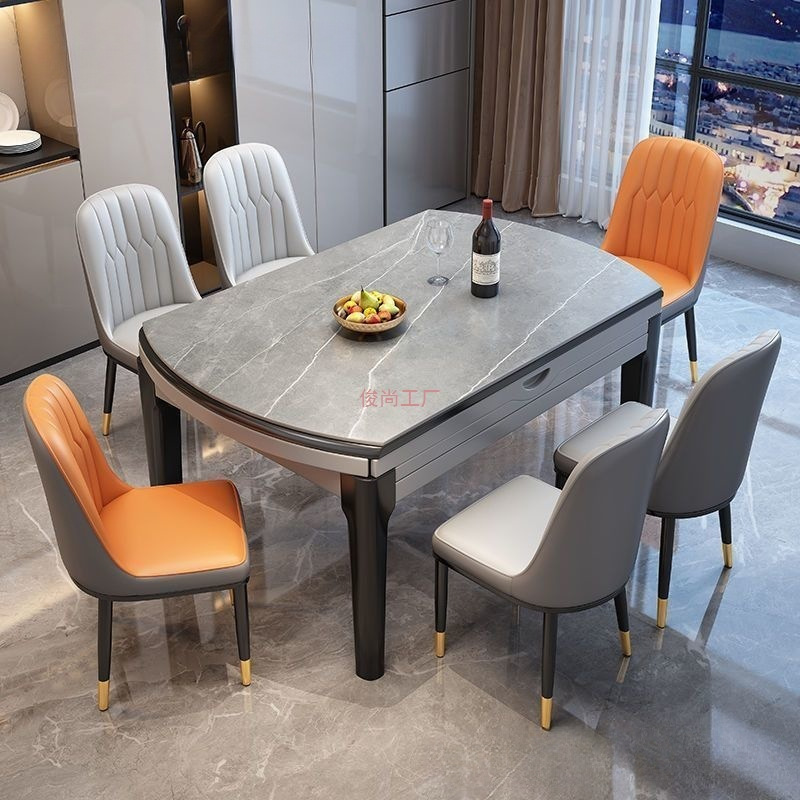 Комбинация обеденного стола и стульев из плитки, для небольших квартир, простой, современный, обеденный стол из массива дерева, круглый, выдвижной и складной