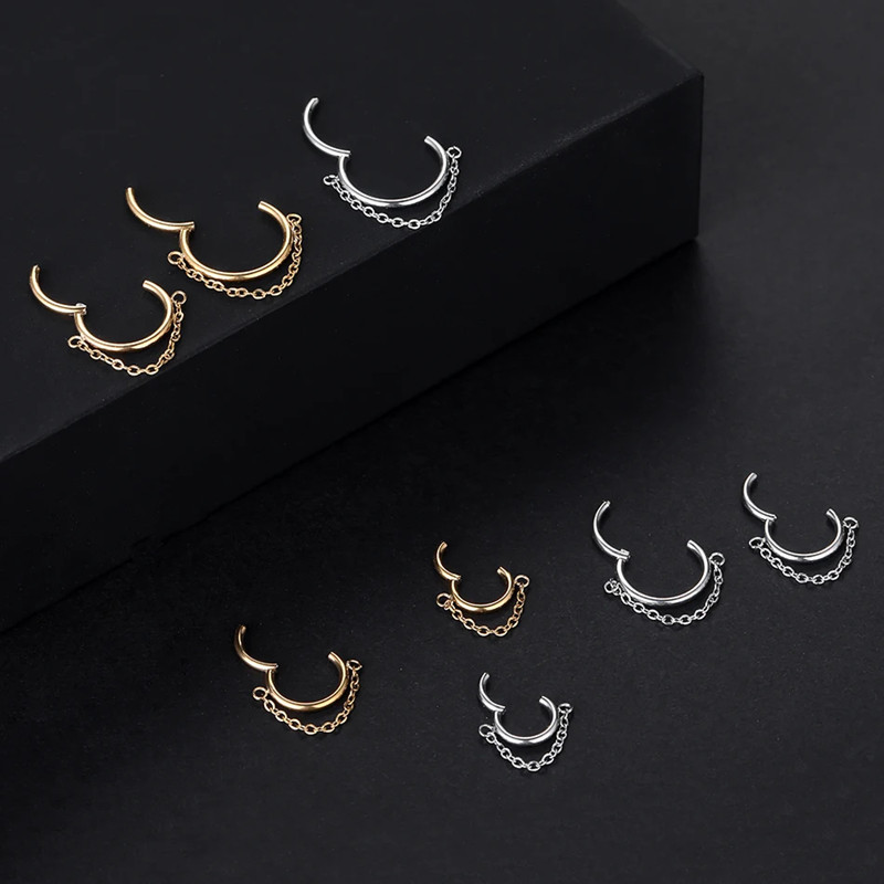 European and American simple titanium steel nose ring chain stainless steel cartilage earrings chain multi-functional ring tassel puncture seamless ring wholesale