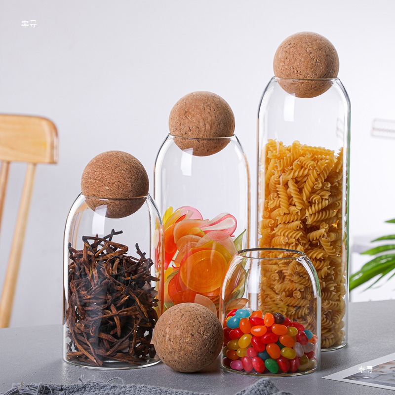 Cork Ball Stopper Glass Sealed Jar Creative Simple Tea Coffee Bean Storage Bottle Large Borosilicate Storage Bottle