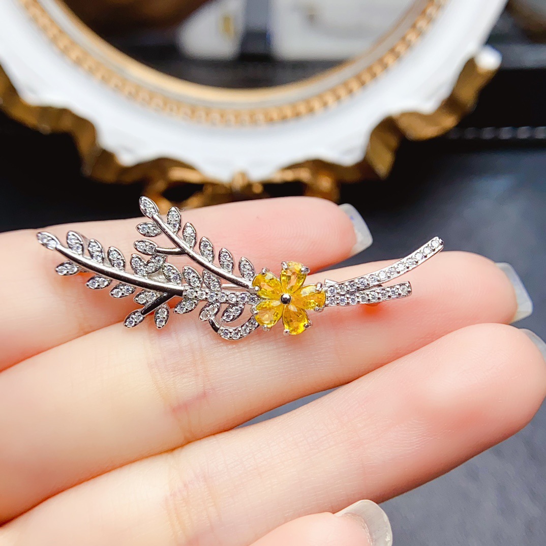 Новая натуральная желто-синяя брошь-украшение S925 серебро с основным камнем 3*4мм оптовая женская бижутерия