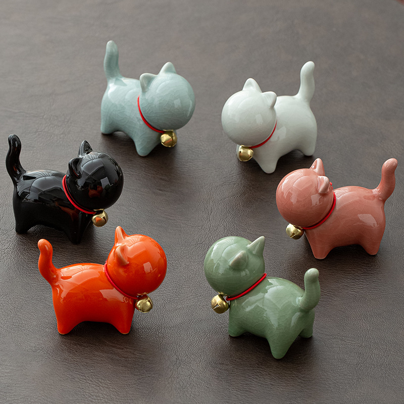 Ge Yao Ceramic Cute Kitten Ornaments Animal Micro Landscape Tea Pet Indoor Desktop Accessories Tea Set Accessories Tea Play