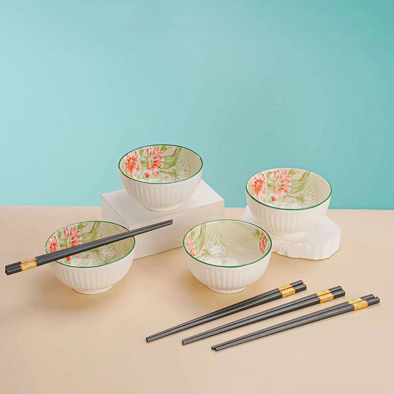 Rose Story Ceramic Tableware Set Bowl and Plate Event Promotional Gift Wholesale Bowl and Spoon Set Chinese Style High Aesthetic Value