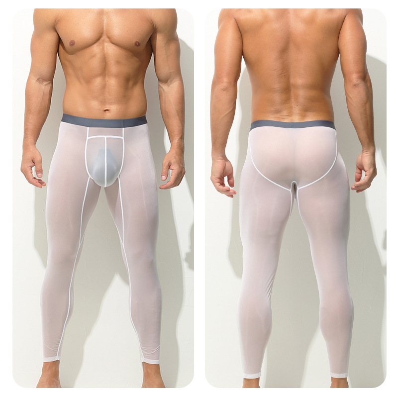50g Ultra-Thin Tight-Fitting Bottoming Long Johns Transparent See-Through Nine-Point Pants Amazon Cross-Border Sexy High-Elastic Shark Pants for Men