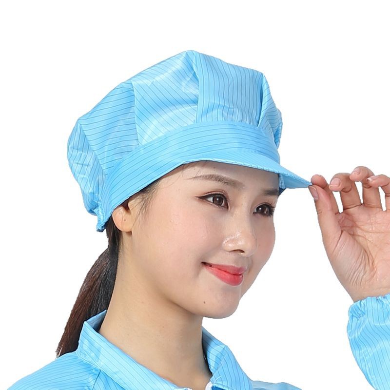 Anti-Static Dust-Proof Large Space Cap, Dust-Free Peaked Cap, Striped Cap, Electronics Factory Worker Cap, Blue and White