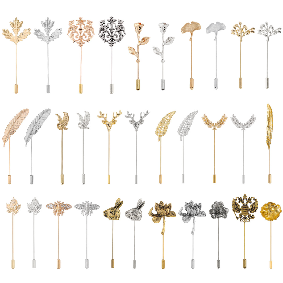 Модная и уникальная минималистичная брошь в виде листа, пера, головы оленя, кролика, пчелы, цветка розы