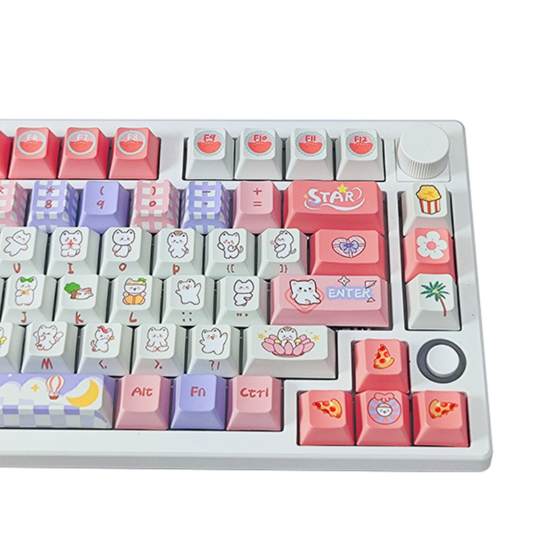 Original High-Quality Pink Bunny Party Five-Sided Dye-Sublimation Mechanical Keyboard Keycaps