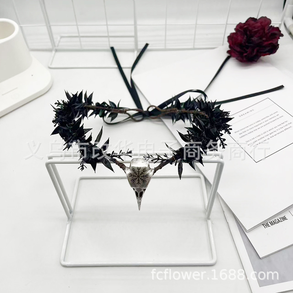 New Mori Flower Crown Headband Halloween Gothic Headwear Vintage Elf Costume Accessories Eyebrow Drop Wreath