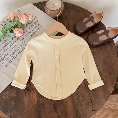 Girls' spring and autumn slim-fit candy-colored bottoming shirt 23 new western style top women's Korean-style fashionable breasted long-sleeved T-shirt