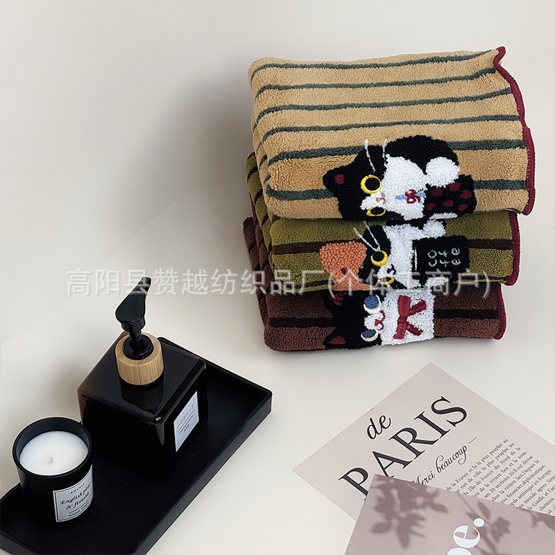 Cross-Border Bathrobe Vertical Striped Coffee Cat Home Clothes Autumn and Winter Thickened Wearable Bath Towel Couple Style Bathrobe with Straps