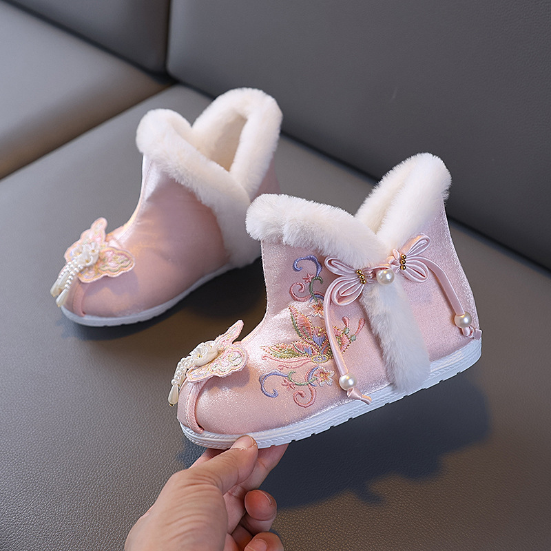 Girls' Old Beijing Cloth Shoes Winter Chinese Style Ethnic Snow Boots Cotton Boots Children's Embroidered Shoes Hanfu Shoes