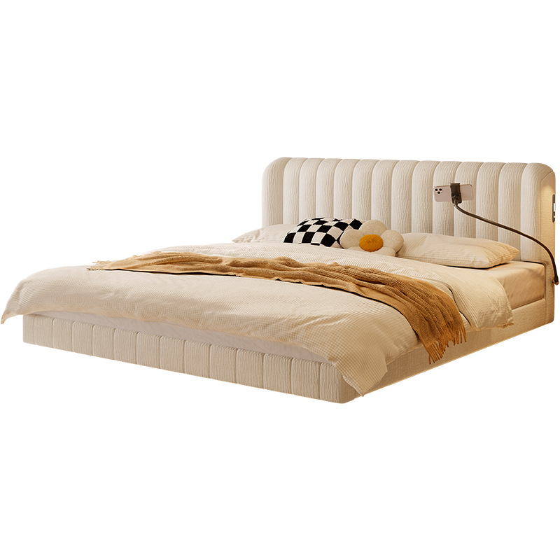 Vintage Cream Piano Key Chenille Floating Modern Minimalist Master Bedroom Double Bed Cat Claw Fabric Bed