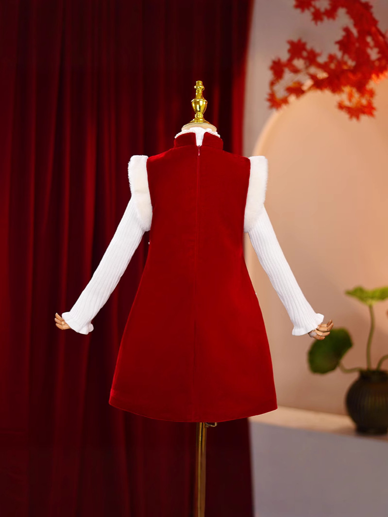 Girls' fleece-lined dress Winter Warm suit Children's Clothing Cheongsam Children's Hanfu New Chinese Princess Dress