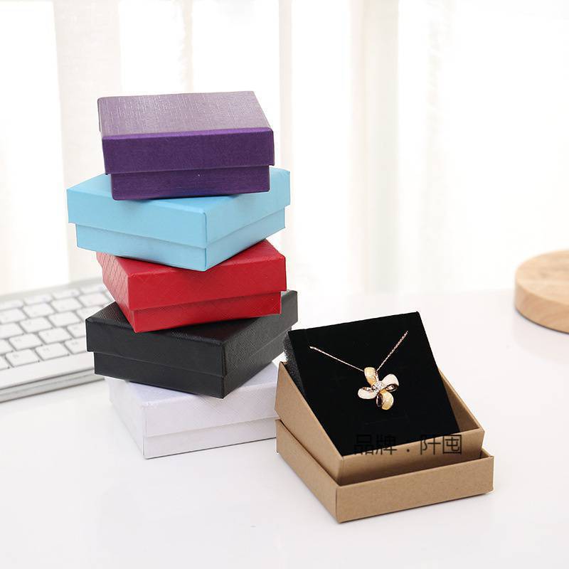 Jewelry Box Packaging Box Heaven and Earth Cover Kraft Paper Gift Box Hard Storage Box Earrings Thickened Pendant Box
