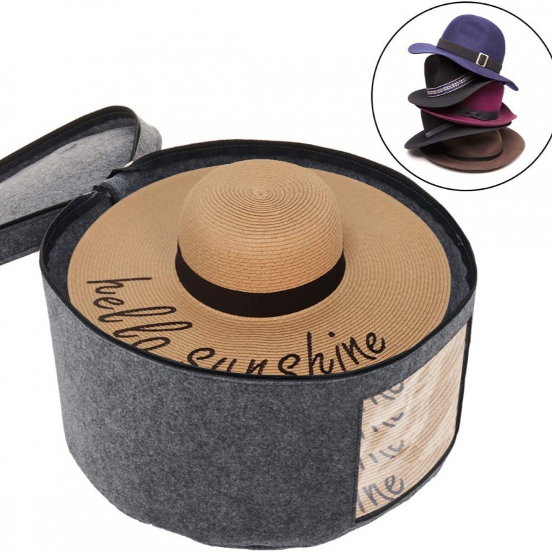 Amazon's New Felt Barrel Hat Storage Bucket Clothing Storage Bag Portable Travel Storage Box with Lid