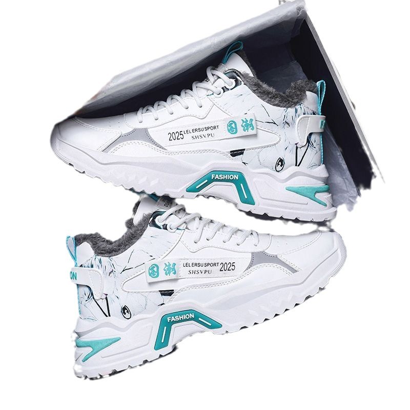 2025 Winter New High-Top Men's Shoes Korean Style Trendy Casual Sports Fleece-Lined Cotton Shoes Trendy Dad Sneakers Trendy Shoes