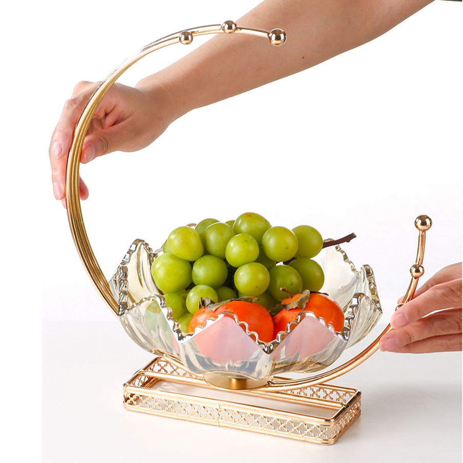 European Style Light Luxury Glass Fruit Tray Nordic Style Home Living Room Coffee Table Creative Light Luxury Snack Candy Dried Fruit Tray Decorations