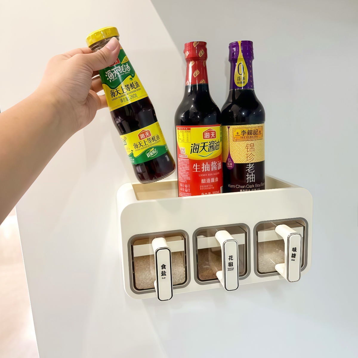 [Кухонные принадлежности] Коробка для приправ настенная кухонная для соли и приправ контейнер для хранения домашних приправ