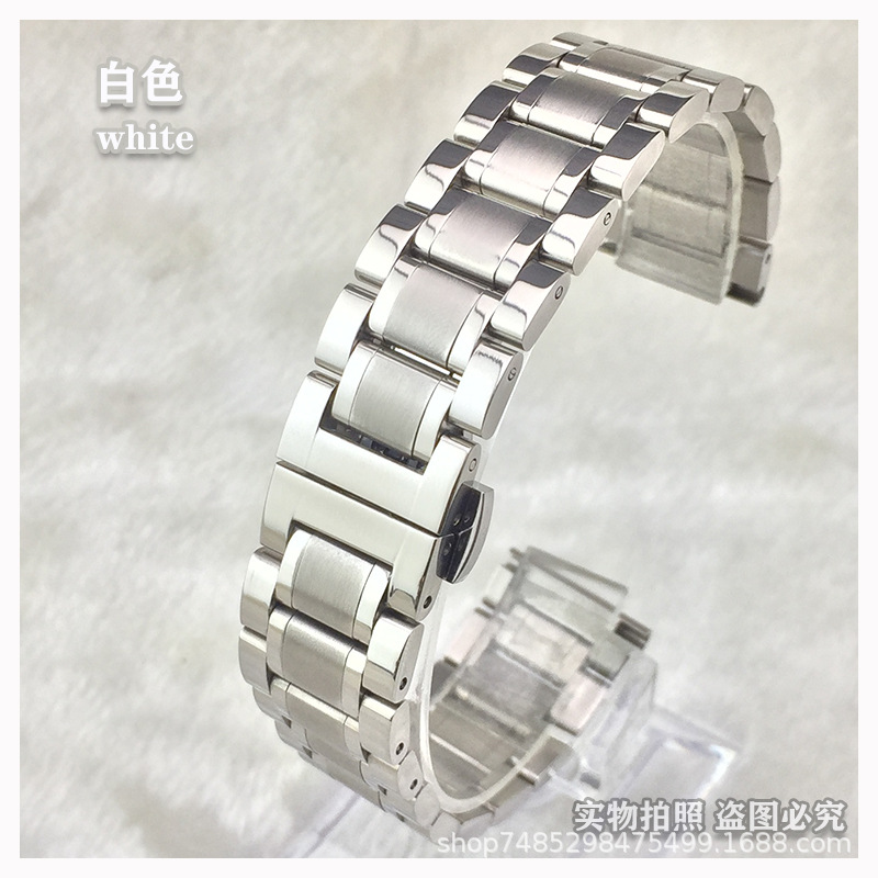 Подходит для Makers Пять бусин Твердый ремешок Стальной браслет Замена бабочки Вакуумное электролитическое покрытие Мужская и женская цепочка для часов Плоский арочный край