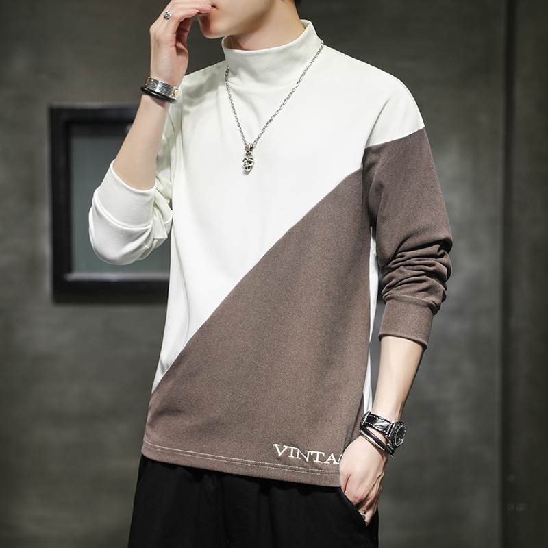 Long-sleeved T-shirt Men's Autumn New Handsome Base Shirt Top Trendy Brand Fashion Half-high Collar Autumn Clothes Men's Sweater