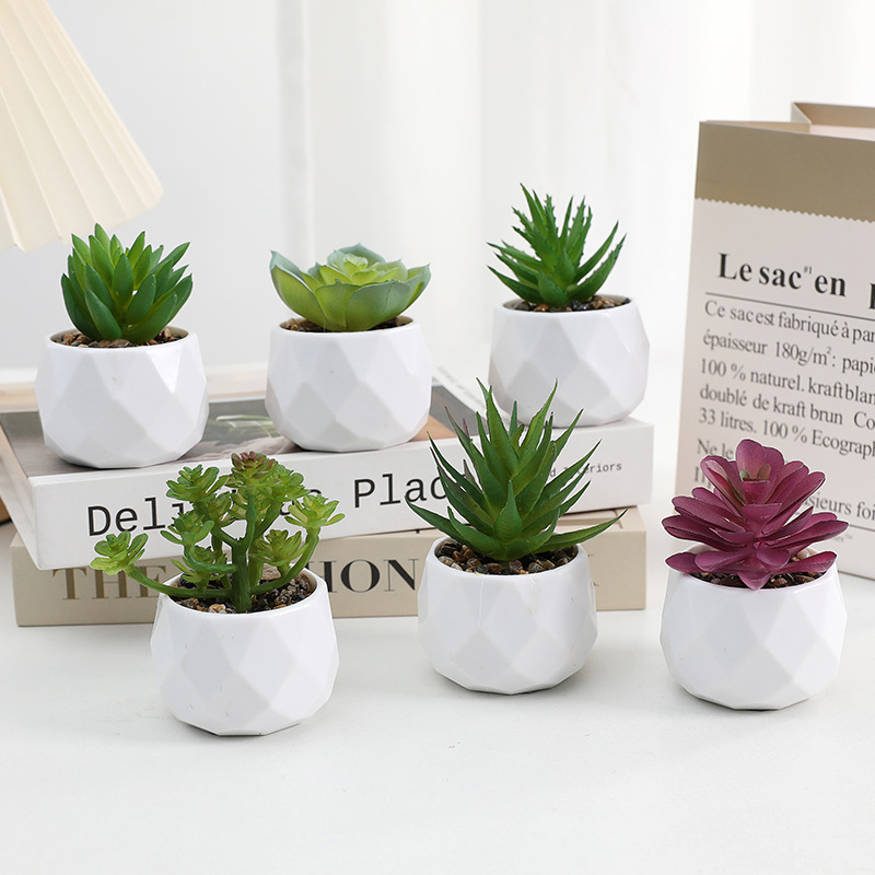 Ready Stock Simulated Succulent Potted Diamond Plastic Pot Succulent Cross-Border Hot Selling Home Landscaping Decorative Ornaments Wholesale