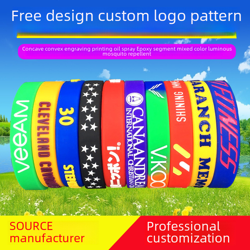 Factory direct bracelet printing lettering fashion luminous personality hand ring design logo multi-color silicone bracelet