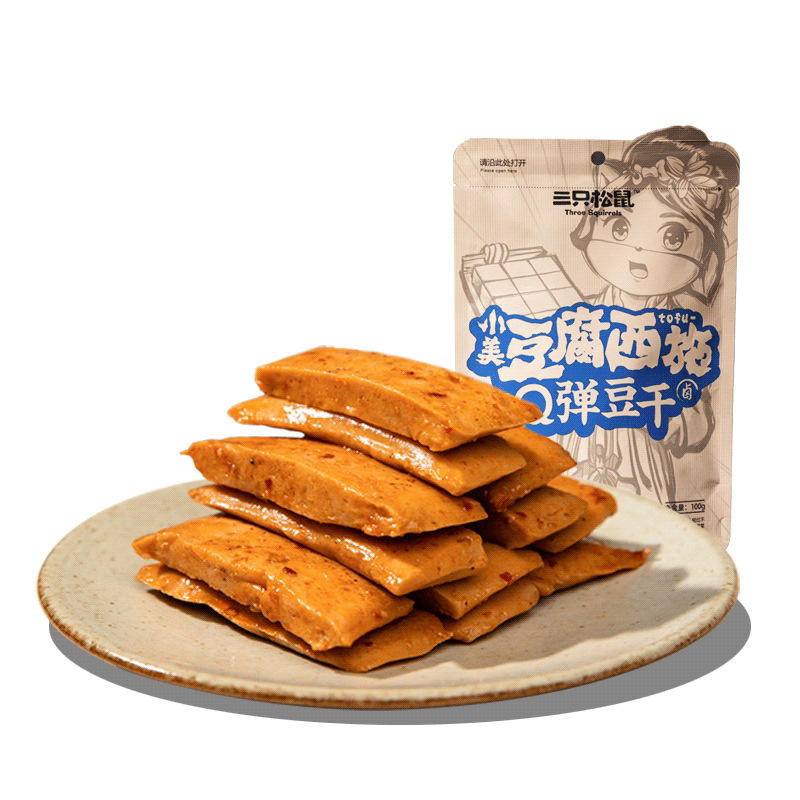 [Three Squirrels Q-pop dried tofu 100 g/bag] sweet spicy spicy strips dried tofu snacks online popular snacks