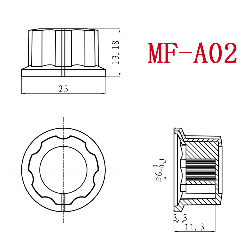 Zhejiang Chunxing MF-A02 Potentiometer CD Pattern Knob Adjusting Cap Inner Hole 6mm Plum Blossom Handle Double Color ABS13 * 23