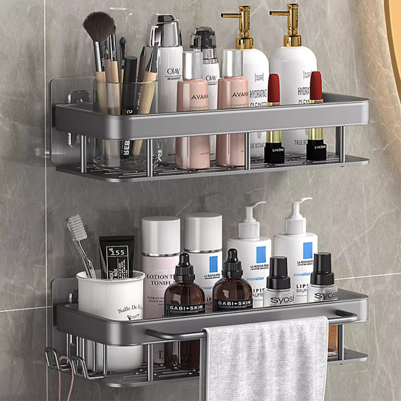 Storage Rectangular Storage Rack Space Aluminum Kitchen Bathroom Wall-mounted Punch-free Bathroom Shelf