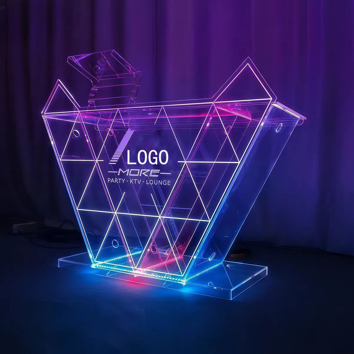Customized Transparent Acrylic Dj Booth Ktv Bar Dj Booth Illuminated Led Private Room Acrylic Podium Customization