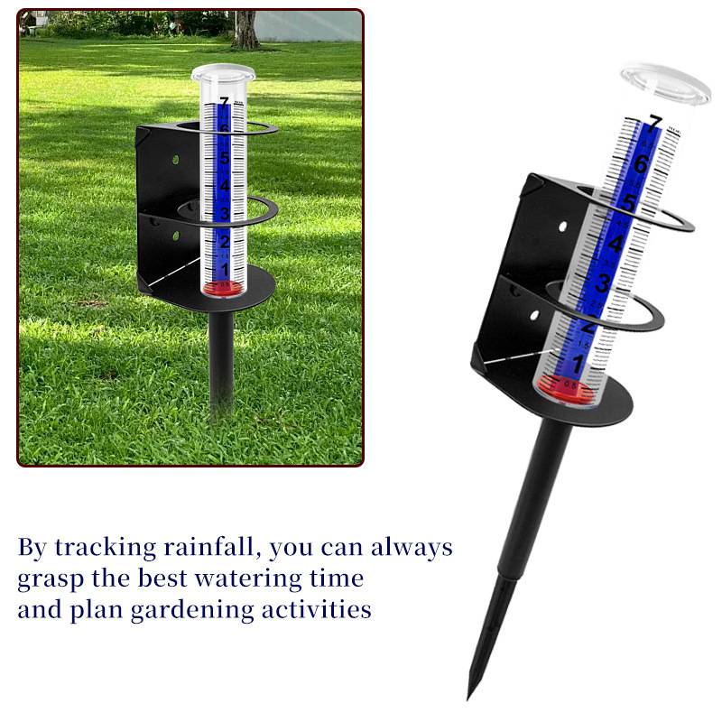 Cross-Border New Outdoor Metal Bracket Rain Gauge Garden Lawn Courtyard Outdoor Rain Measurement Tool Plastic