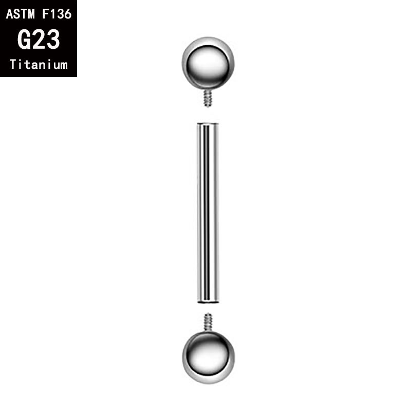 G23 titanium internal teeth double round ball straight bar tongue nail internal thread F136 titanium alloy barbell ear studs body piercing jewelry