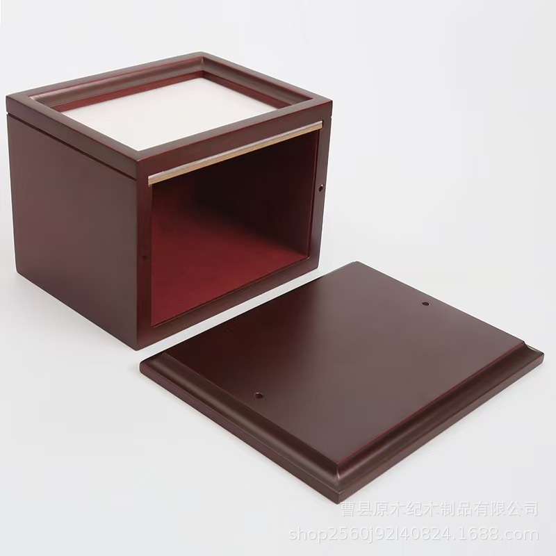 Wooden Pet Urn Pull-Out Cover Animal Funeral Supplies Urn with Photo Frame Cremated Ashes Commemorative Wooden Box