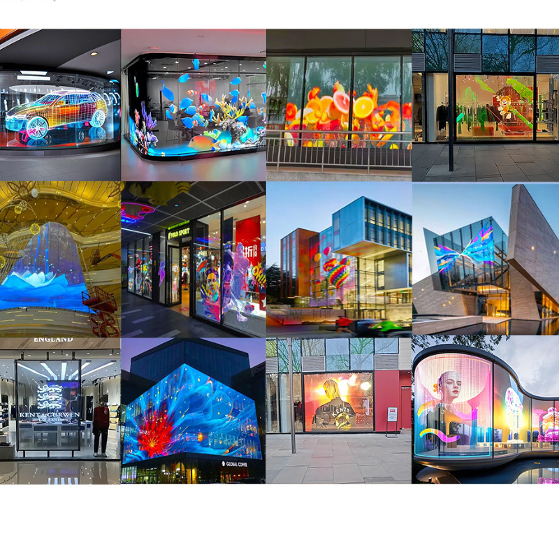 Online Store Video Wall Super 3D Advertising Digital Panta Glass Window Flexible Transparent Light-Emitting Diode Film Display