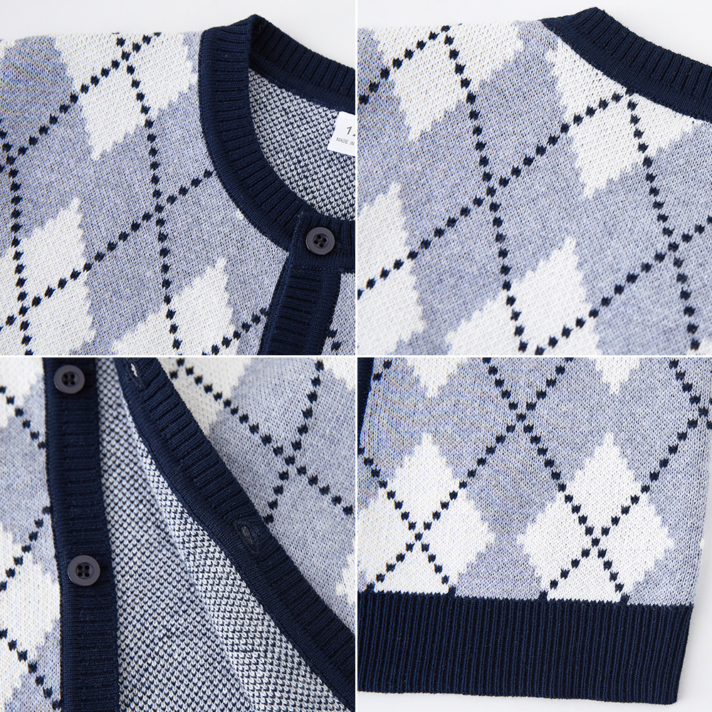 Cross-Border Wish Xiyin 2025 Spring & Fall Quilted Contrasting Kidsren's Sweater Jacket Jk School Uniform Girls Knitted Cardigan