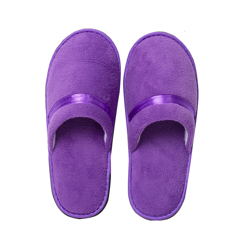 High-end hotel ribbon coral fleece disposable slippers beauty salon guest slippers thickened non-slip disposable slippers