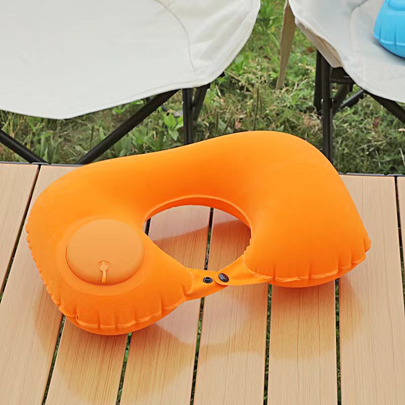 Pvc Flocked U-Shaped Push-Type Inflatable Pillow Portable Travel Neck Pillow Airplane Pillow Outdoor Neck Pillow Lightweight