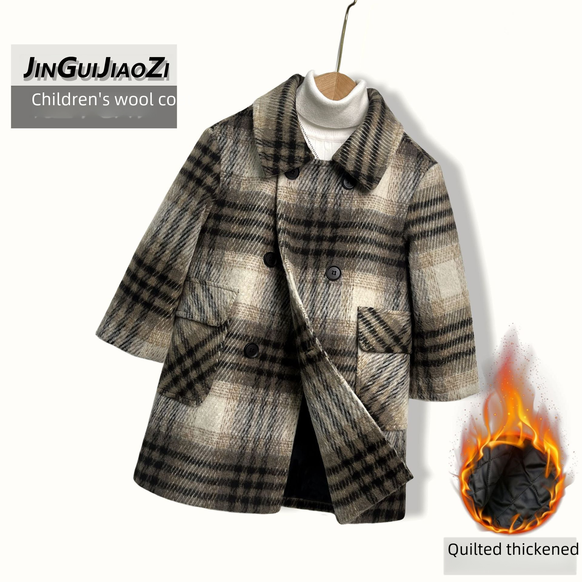 Autumn and Winter new children's clothing boys' plaid wool woolen coat medium and big children's casual woolen coat mid-length top
