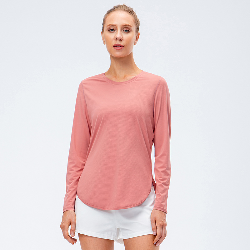 Women's Yoga Clothing Split Long Sleeve UPF50 + Sunscreen Sportswear UV Anti-UV Running Fitness Loose T-shirt 12530