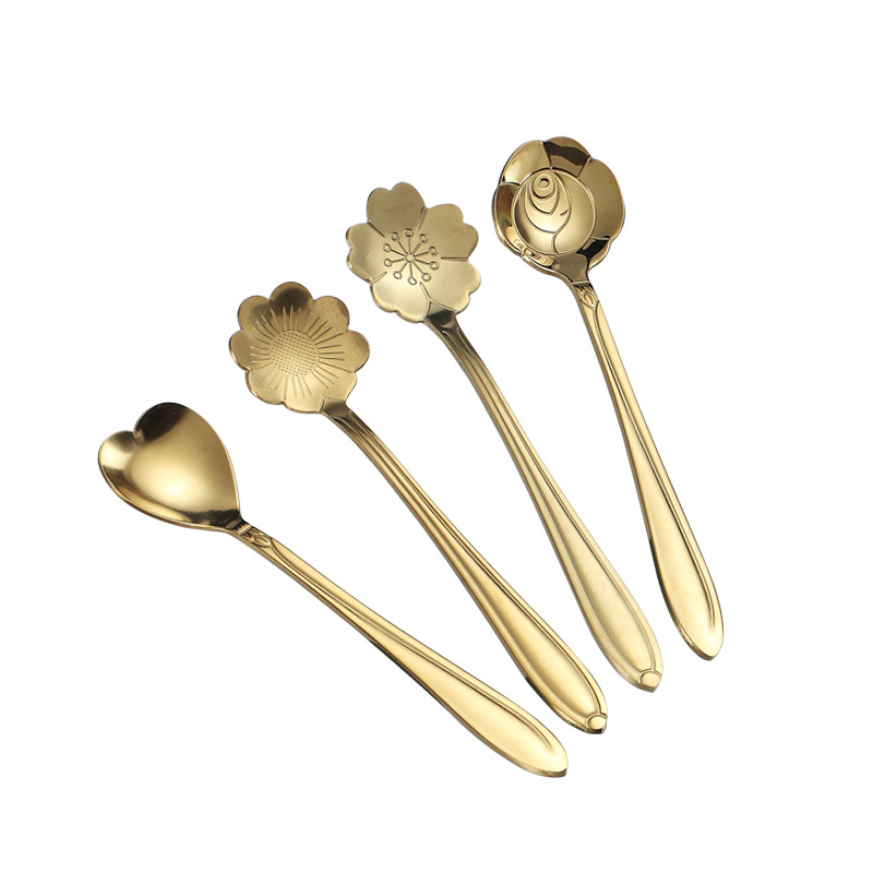 Stainless Steel Coffee Spoon Rose Heart-Shaped Cherry Blossom Long Handle Stirring Small Spoon Golden Bird's Nest Wedding Souvenir