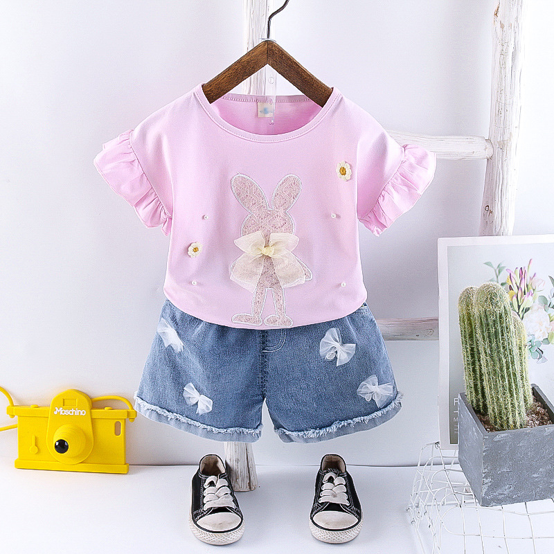 Children's clothing summer cute girls short sleeve suit baby Korean Cartoon Summer Shorts two-piece suit batch generation Foreign