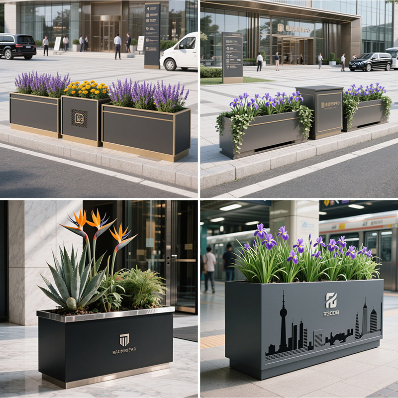 Outdoor Stainless Steel Flower Box Simple Style Restaurant Combination Tree Box Partition Office Building Courtyard Metal Iron Flower Box