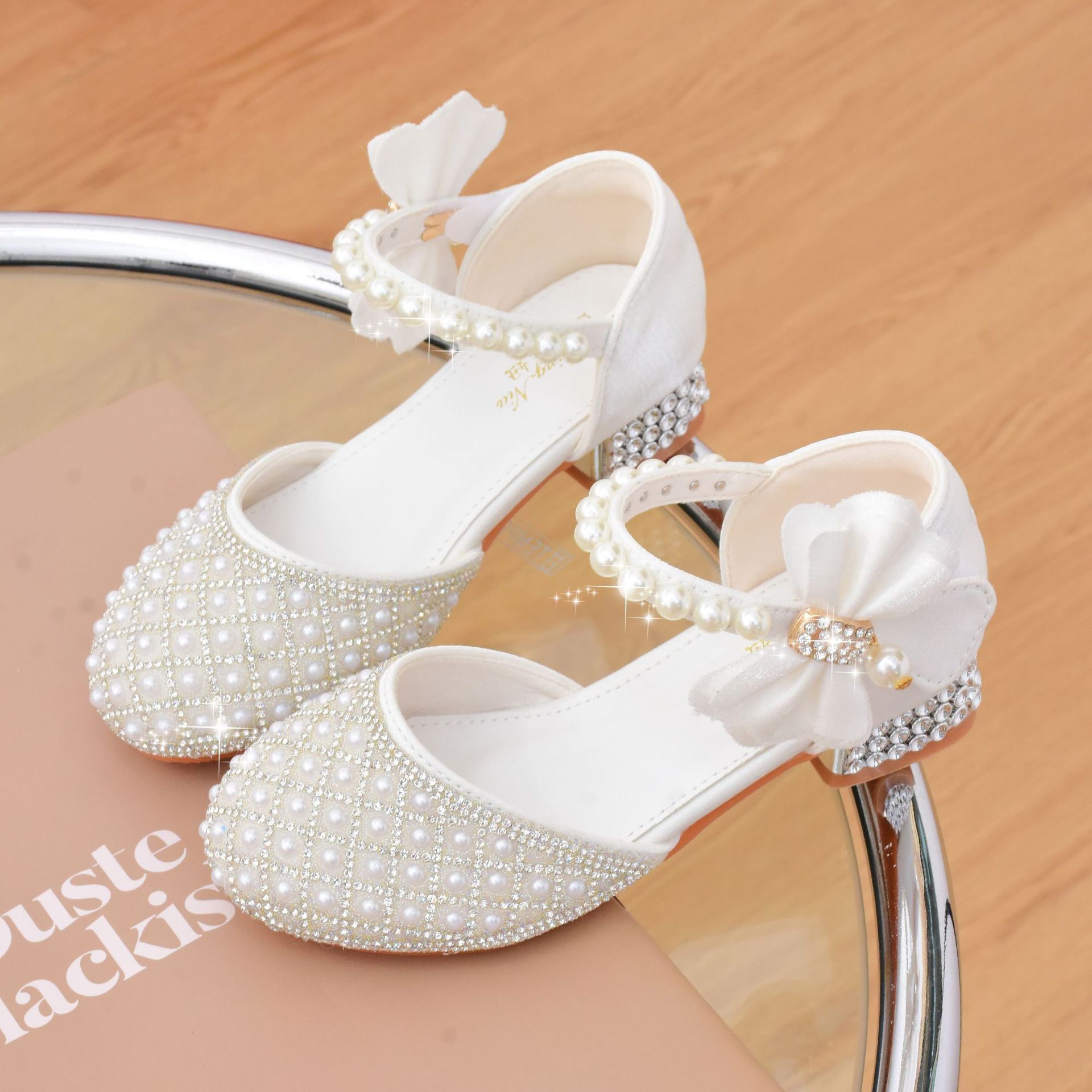 Girls' Crystal Shoes New Princess High Heels Piano Show Shoes Big Children's Leather Shoes Children's Sandals