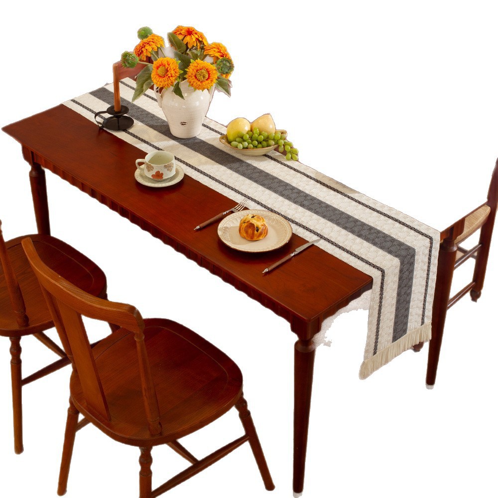 Cross-Border Nordic Style Color Matching Table Flag Simple Light Luxury Long Cloth Tassel Holiday Tea Table Table Flag Decoration Wholesale Manufacturer